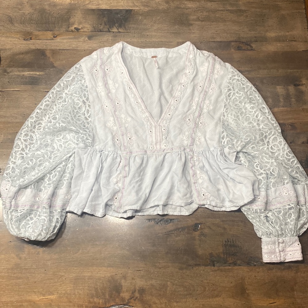 Free People Cottagecore Balloon Sleeve Gypsy Peasant Top